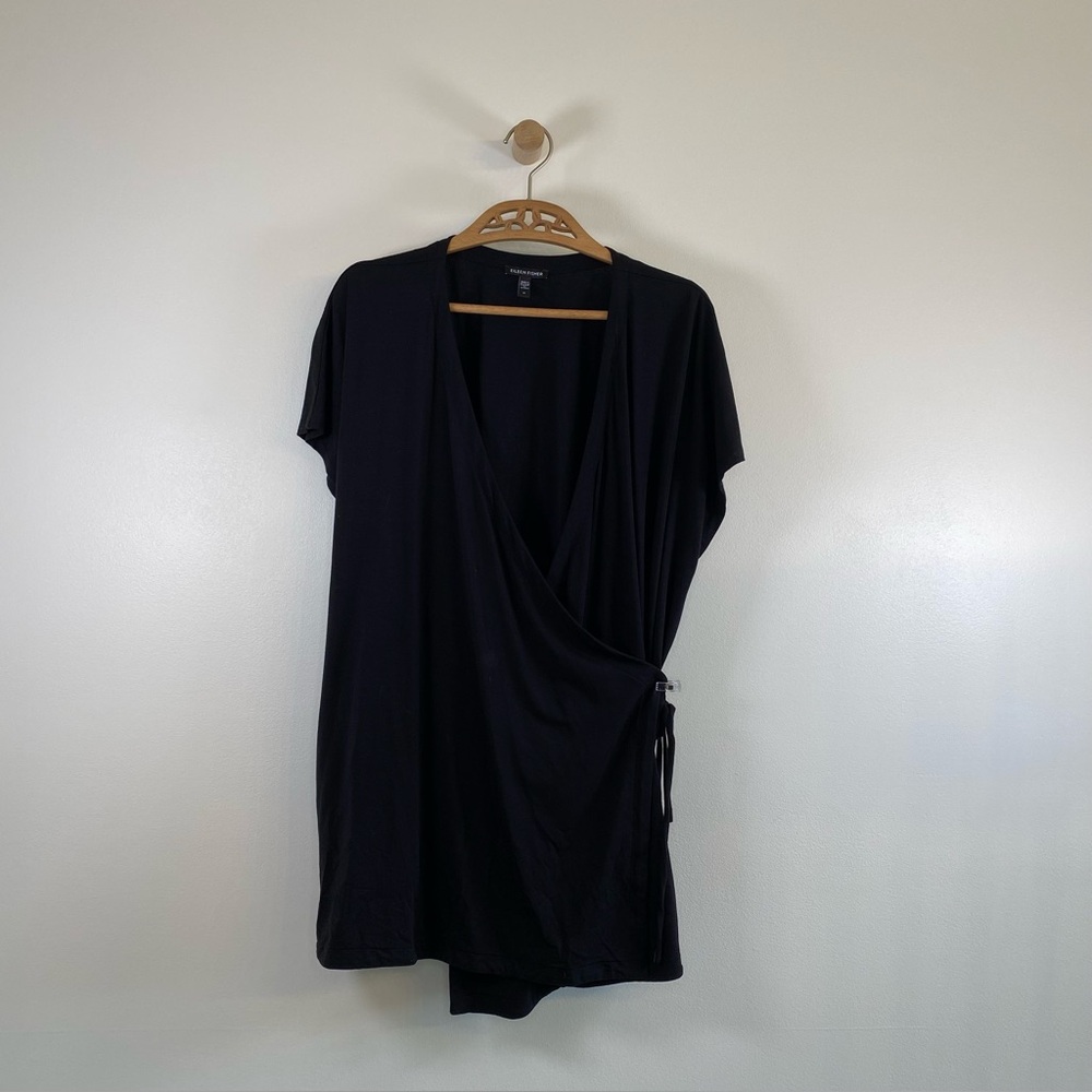 Eileen Fisher Women’s 2X Black Short Sleeve Wrap Blouse - Picture 5 of 8
